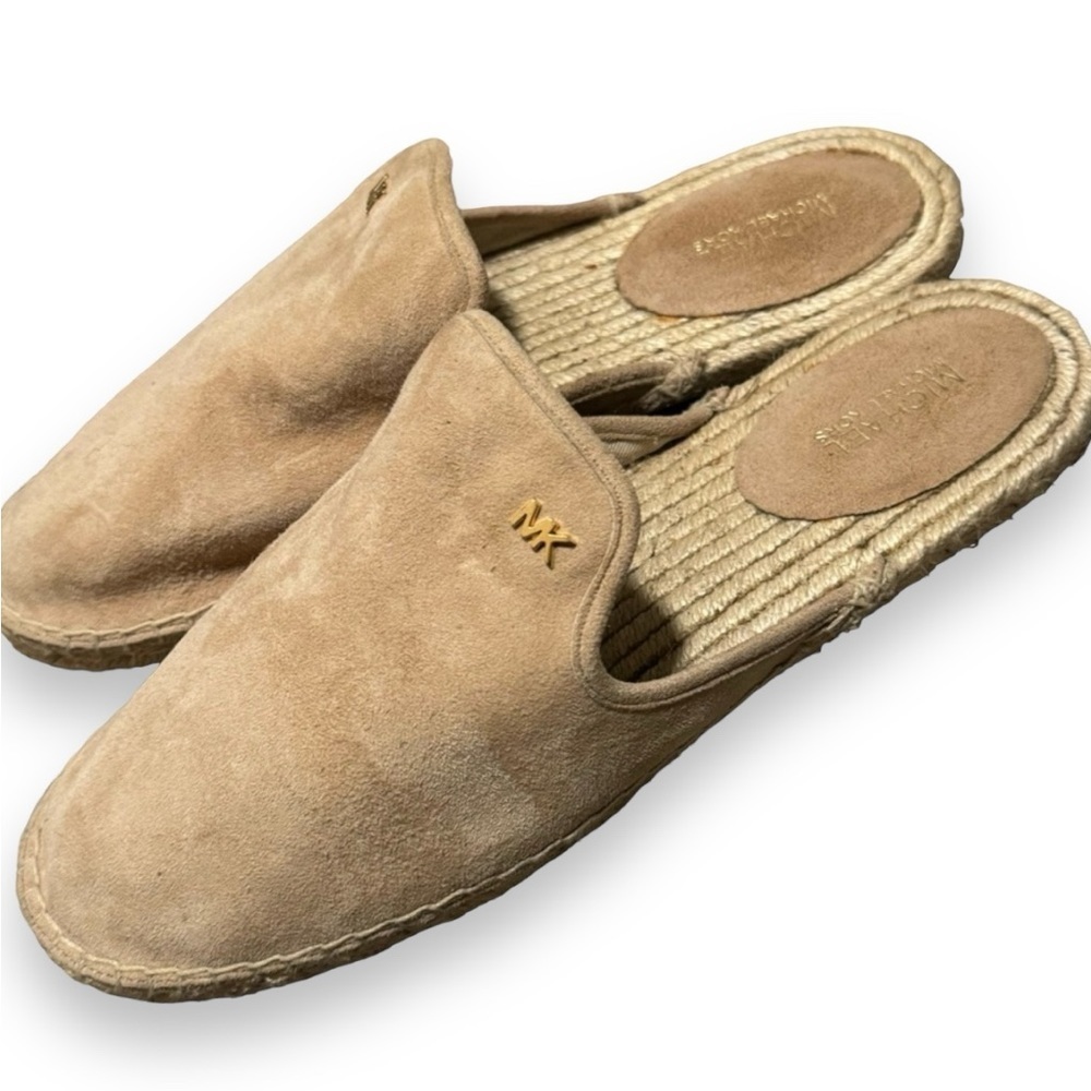 Michael Kors Beige Tan  Emillia Slides Suede Shoes Espadrille Sandals Size 8.5